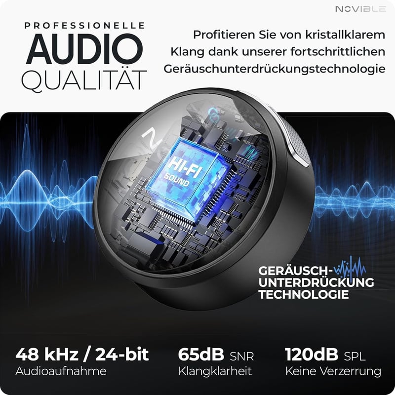 Novible Aura Lite Vezeték Nélküli Csíptetős Mikrofon iPhone, Android, Kamera és PC Eszközökhöz - 25 Órás Üzemidő, Zajszűrés, 100m Hatótáv