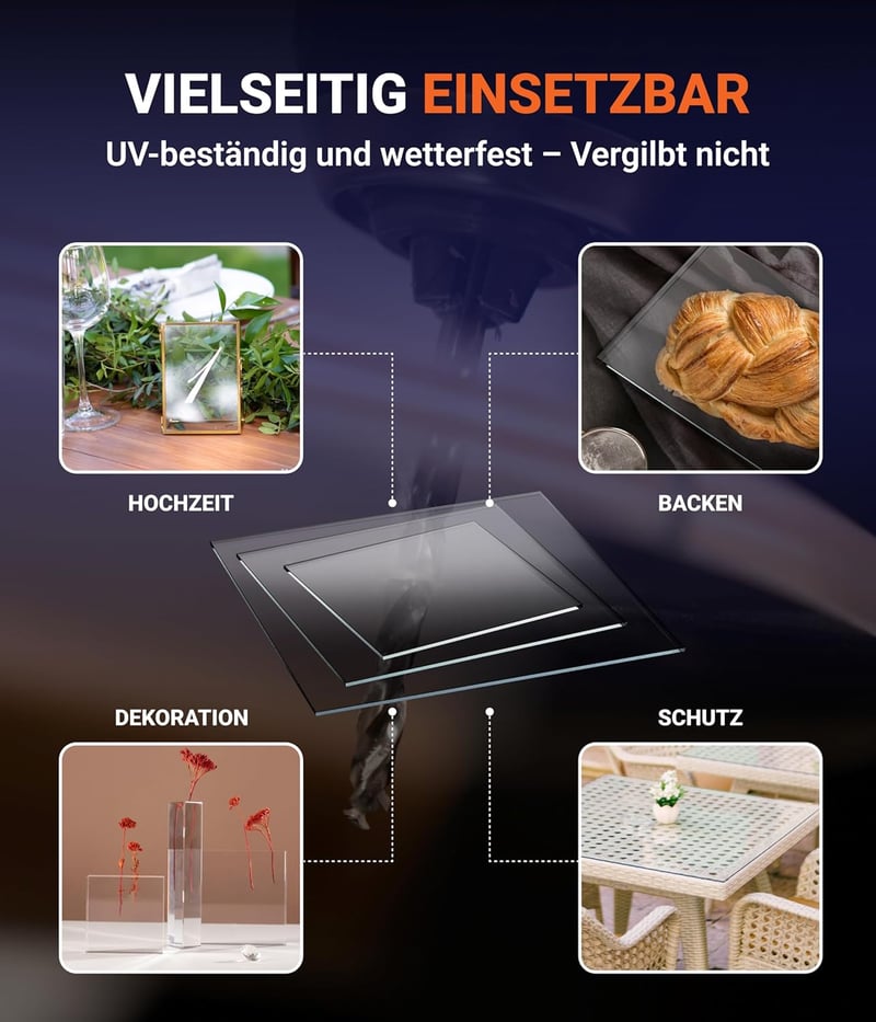 EH Design GmbH Akril Plexi Üveglap 30x30 cm - UV Védelemmel, Törésálló, Átlátszó, 2 mm Vastag, Dekorációhoz és Kijelzőkhöz