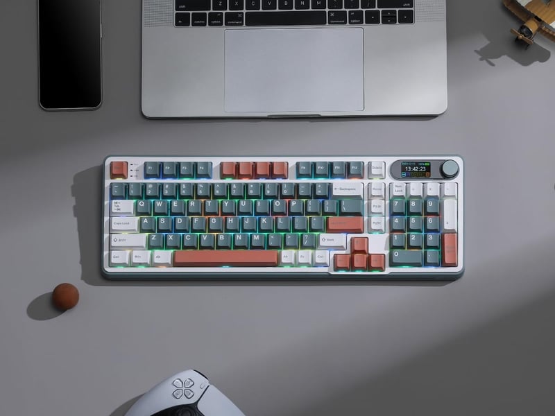 RK ROYAL KLUDGE S98 Mechanikus Billentyűzet Okos Kijelzővel, 96% Vezeték Nélküli, Bluetooth/2.4G/USB-C, Hot-Swap, Agyag Zöld - Clay Green