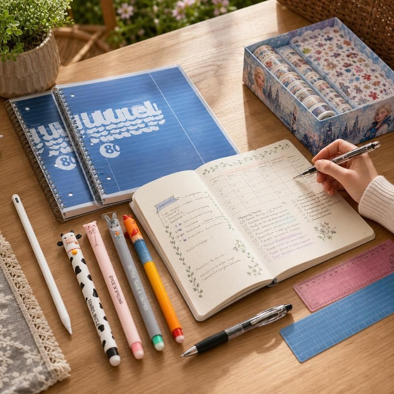Bullet journal set: 2x zápisník + stylus + 5x pero + 1100+ nálepiek + 2x pravítko