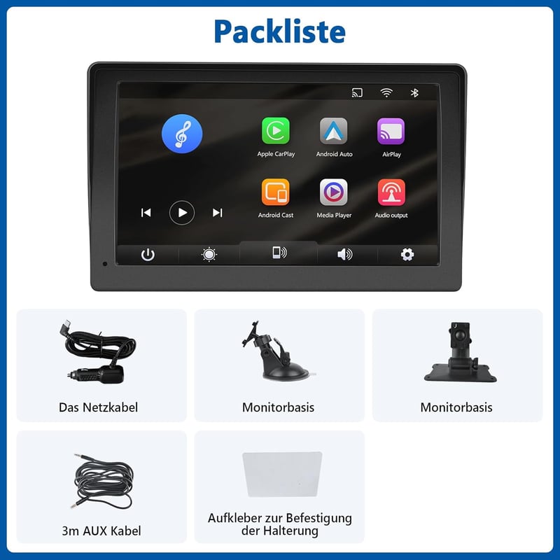 Podofo 7" Vezeték Nélküli Autórádió - Érintőképernyős, Bluetooth, Apple CarPlay, Android Auto, Airplay, FM Adó, Tükrözés Funkcióval