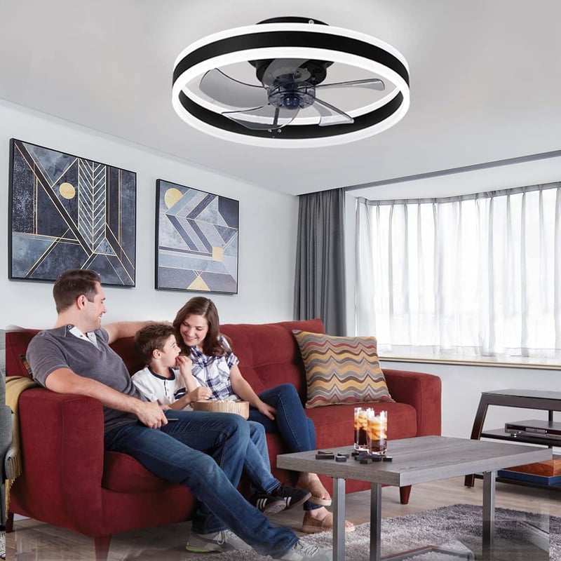 EIDISUNY Modern LED Mennyezeti Ventilátor Távirányítóval - 60W Fekete Lámpa 3 Színhőmérséklettel, Csendes Működés Nappaliba, Hálószobába