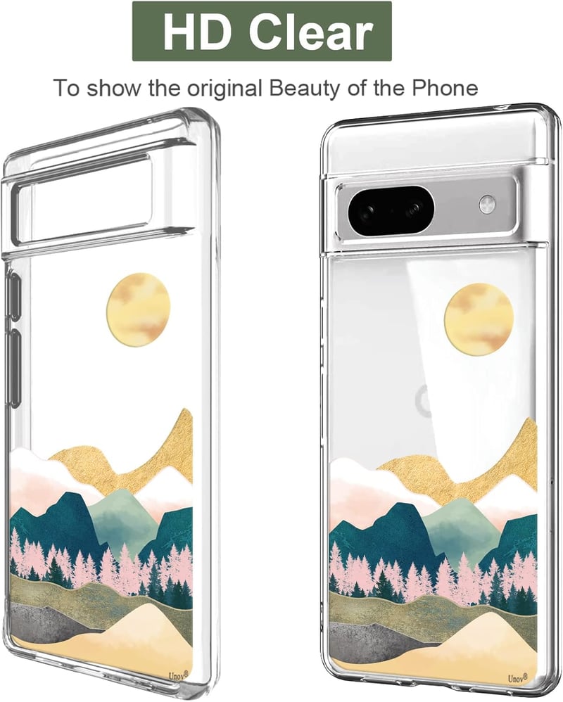 Unov Átlátszó Tok Google Pixel 7a Telefonhoz - Vékony TPU Védőtok Dombornyomott Hegyi Mintával, Ütésálló, Vezeték Nélküli Töltéssel Kompatib
