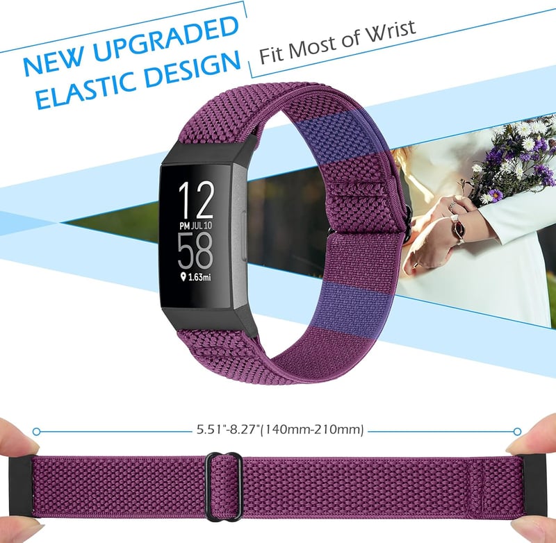 Fitbit Charge 4/3 Állítható Nylon Sportpánt Szett - Fekete, Szürke, Bordó, Lila