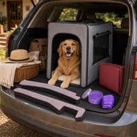 Pachet aventură auto cu câinele: 2x inserții scaun + cușcă transport + gel curățare + coș auto 1