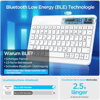 Emetok Német QWERTZ Bluetooth Billentyűzet iPad/iPhone/Samsung/Android Készülékekhez - Ultravékony, Újratölthető, Vezeték Nélküli, Fehér 3