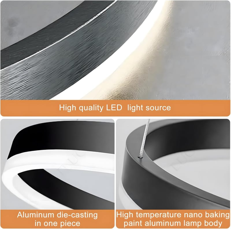 YYUTLUO Modern LED Gyűrű Csillár - 60 cm Fekete-Arany Fém-Akril Függőlámpa, 29W, 2500 Lumen, 2.4G Távirányítós Fényerőszabályzás, Nappali, H