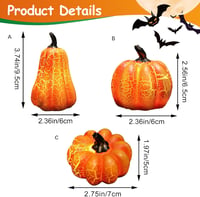 Sunshine smile LED Világító Tök Dekoráció Szett - 3 db Halloween Töklámpás, Őszi Dekoráció, Kézzel Készített Gyanta Töklámpás Narancs Fénnye 2
