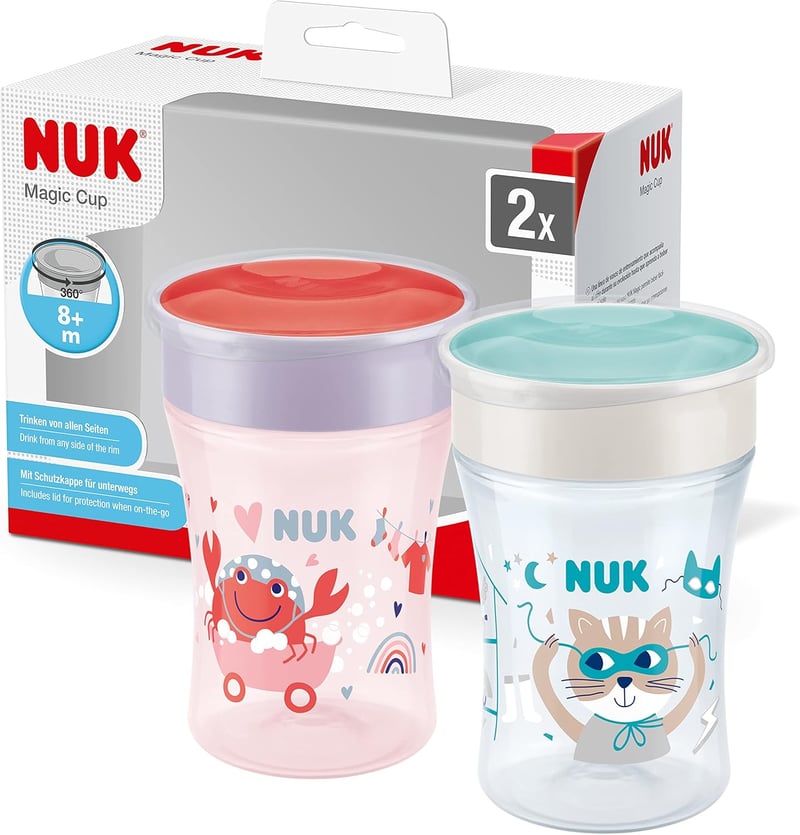 NUK Magic Cup Tanulópohár | 230 ml | Szivárgásmentes 360° Ivóperem | 8+ Hónapos Kortól | BPA-mentes | Piros | 2 db-os Csomag