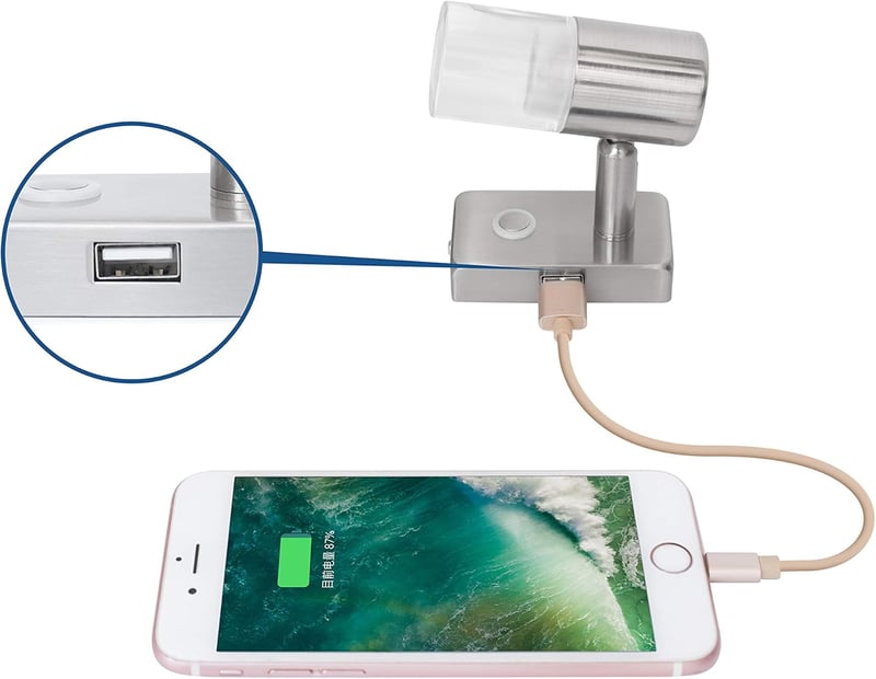 lighteu USB Mennyezeti/Fali Lámpa 12V 3W - Állítható Nikkel Olvasólámpa Jachtokhoz, Lakókocsikhoz