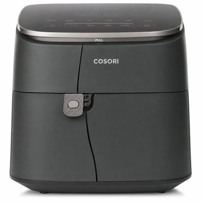 Teplovzdušná fritéza COSORI TurboBlaze XXL 6L, 9 v 1, DC – chybná, čiastočne funkčná: predná časť je prasknutá na dvoch miestach (stav: pozri 2. obrázok)