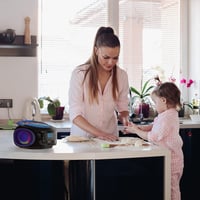 KLIM Boombox Hordozható CD Lejátszó - FM Rádió, Bluetooth, MP3, USB, AUX - Újratölthető Akkumulátor, Kompakt Kialakítás, RGB Világítás - Kék 7