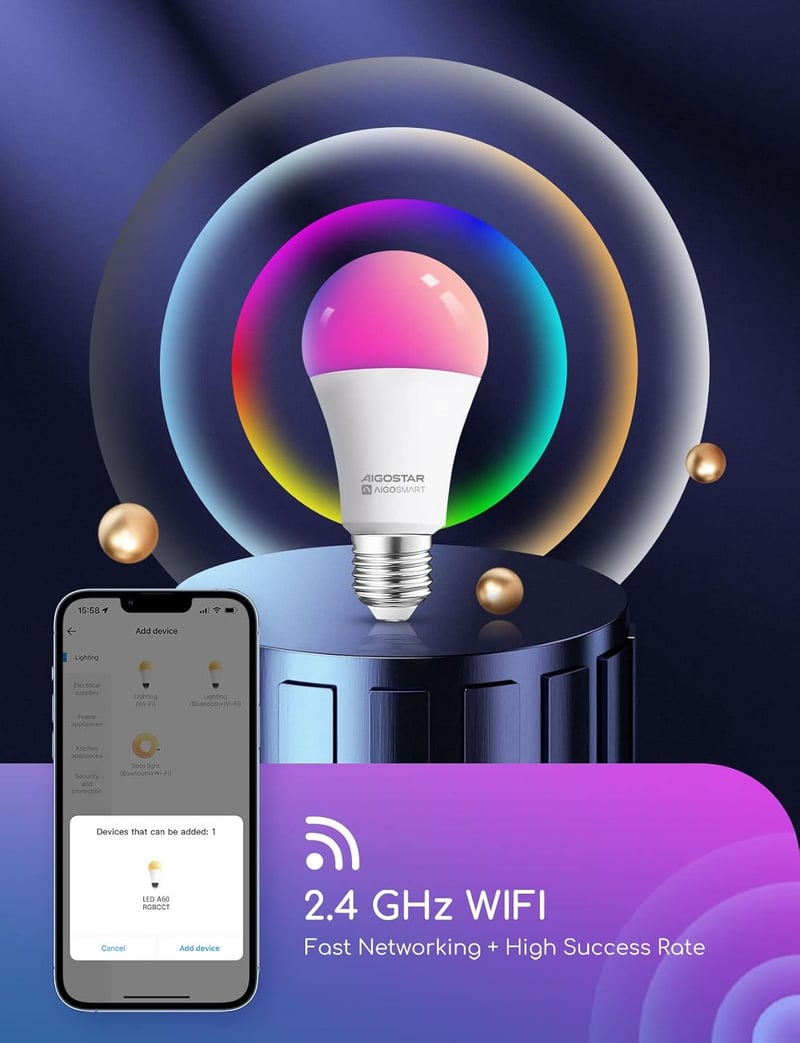 Aigostar Alexa WiFi okosizzó E27 15W RGB, Alexa/Google Home kompatibilis, 4 db