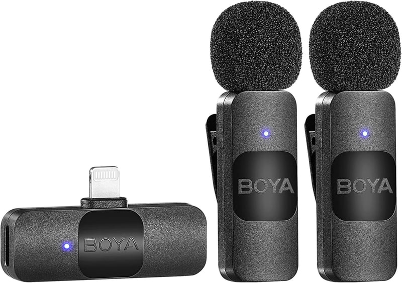 BOYA BY-V2 Vezeték nélküli mikrofon iPhone-hoz, 2.4GHz klip mikrofon vlogging YouTube videózáshoz