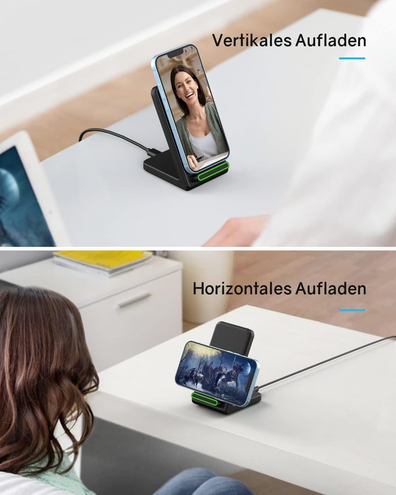 Samsung és iPhone vezeték nélküli töltő, 2 db fekete Qi indukciós állvány