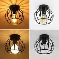 Goeco Vintage Ipari Mennyezeti Lámpa - Fekete Fém Ketrec Dizájn, E27 Foglalat, 20 cm Átmérő, Folyosóra, Erkélyre, Étkezőbe 9