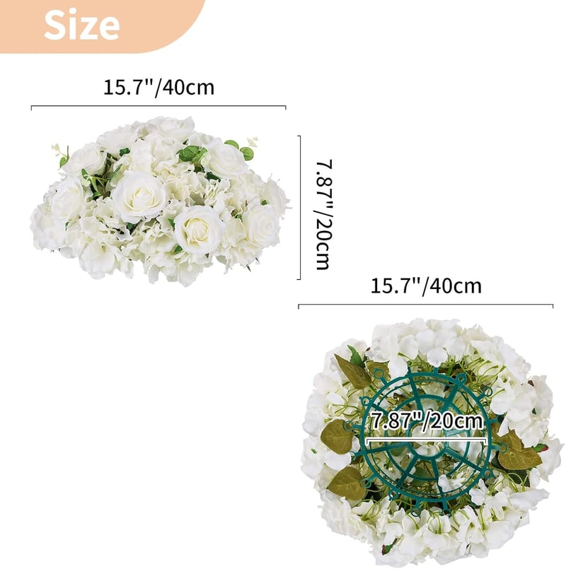 NUPTIO Selyem Virágcsokor Gömbök - 10 db 40 cm Átmérőjű Fehér Művirág Rózsa Dekoráció Asztaldísznek - Esküvői Dekorációs Virágkompozíció