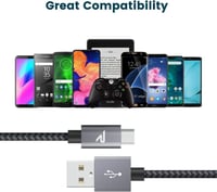 RAMPOW 1m-es Micro USB gyorstöltő kábel, 2db szürke - Felújított 6