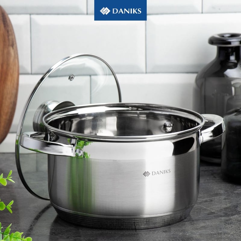 Daniks Rozsdamentes Acél Edénykészlet 3 Méretben, Indukciós Főzőlappal Kompatibilis, Üvegfedővel, 1.9L/2.9L/4.75L, Tésztafőző