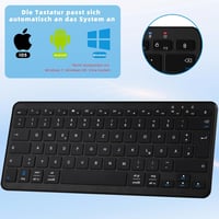 Qulose Vezeték Nélküli Bluetooth Billentyűzet - Újratölthető Mini Klaviatúra USB-C, Ultravékony Ergonomikus Dizájn, QWERTZ, Android/iOS/Wind 2