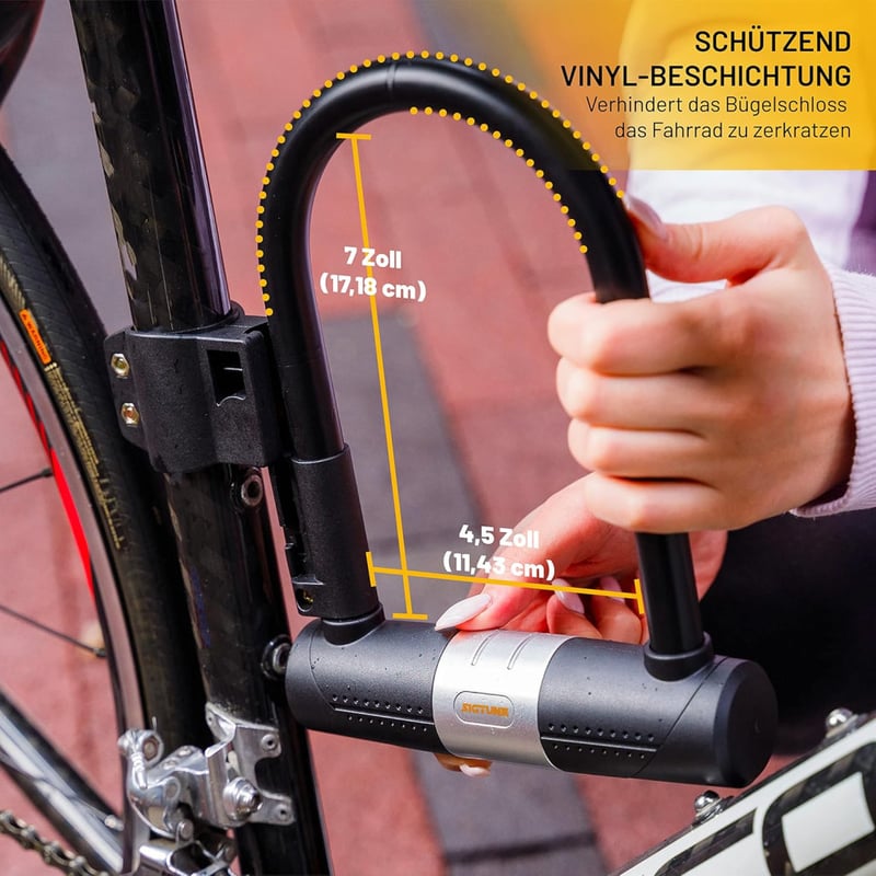 SIGTUNA U-lakat kerékpárhoz - 16mm edzett acél biciklizár tartóval, országúti, mountain bike, e-bike és összecsukható kerékpárokhoz, sárga