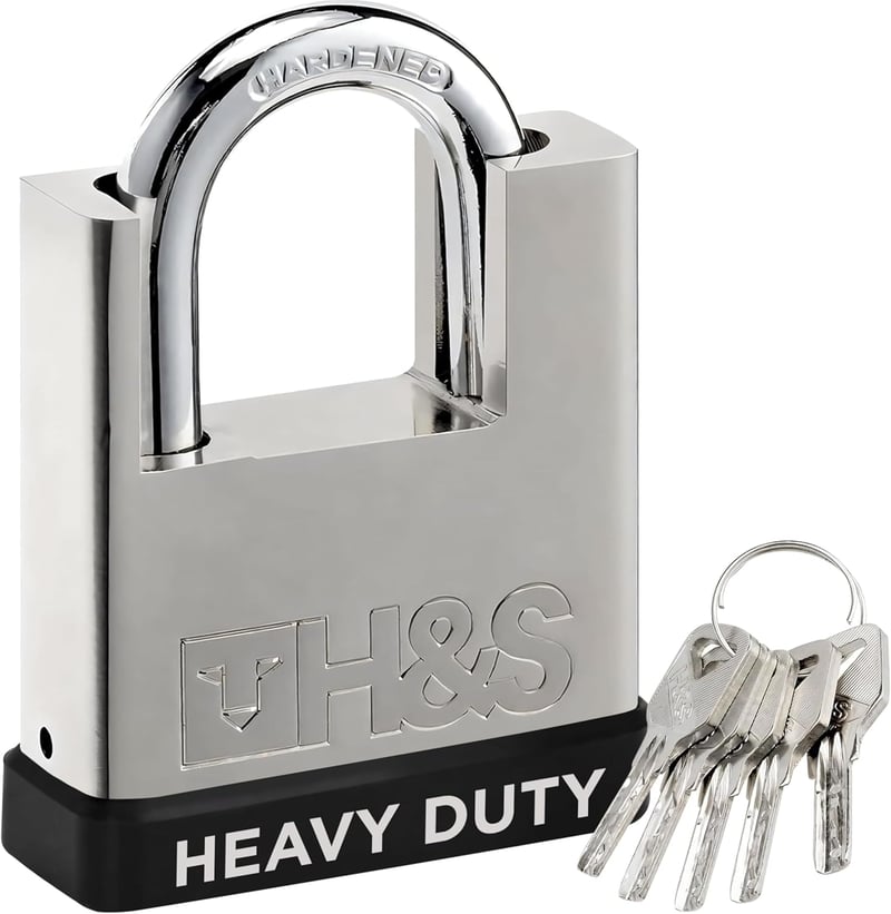 H&S 60mm Erős Acél Lakat 5 Kulccsal - Raktár, Konténer, Garázs, Redőny és Kapu Biztonságához - Nehéz Teherbírású Lánczár