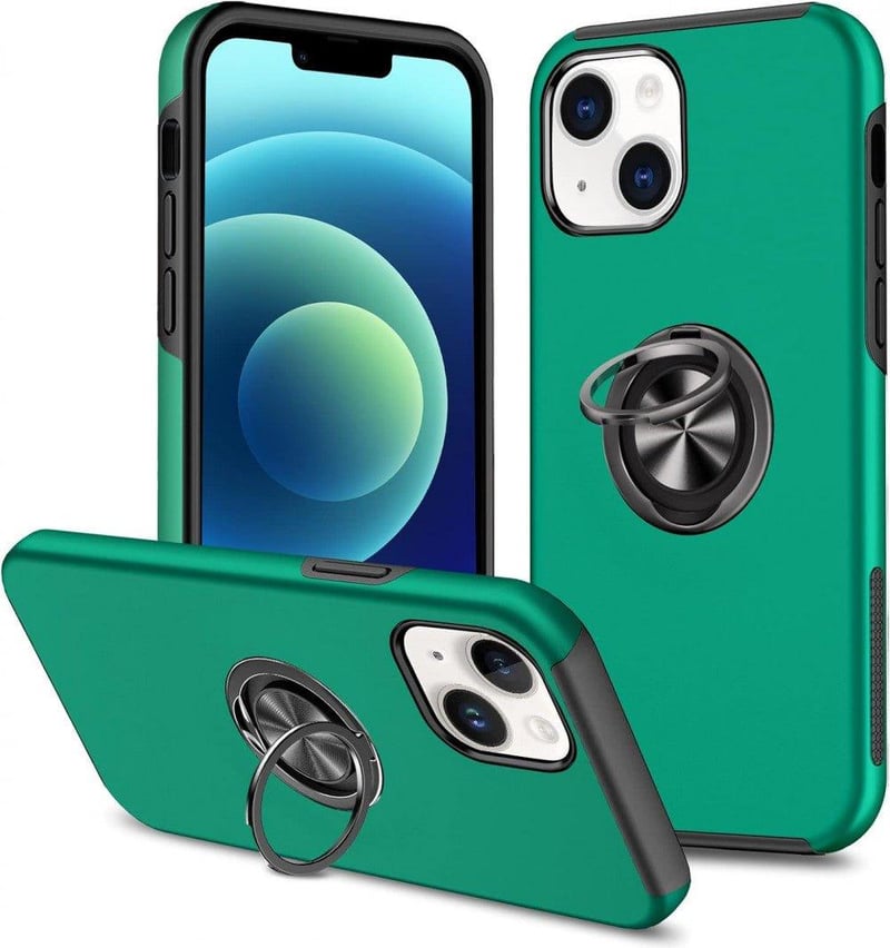 Huawei gyűrűs iPhone 14 tok beépített állvánnyal - zöld