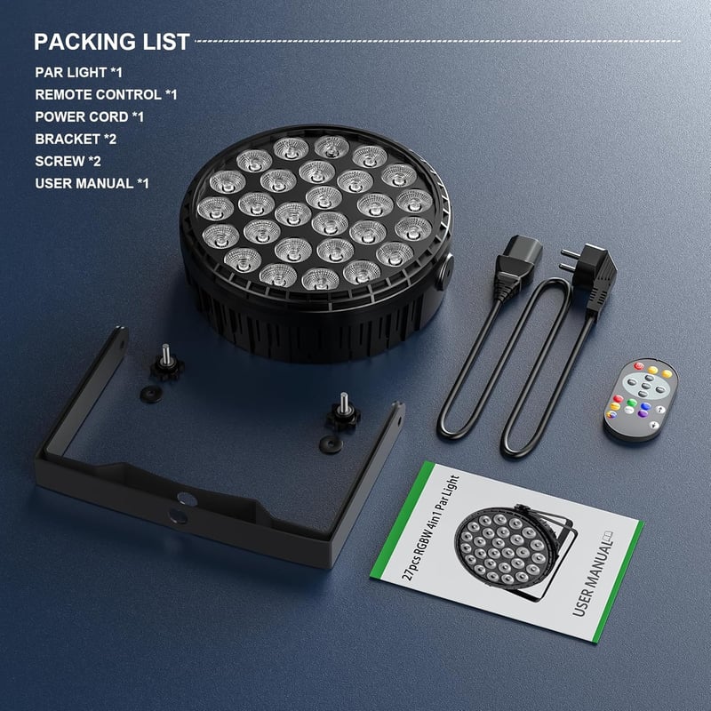 Ukfog 216W RGBW LED Par Reflektor - 27x8W DMX Diszkó Fény Távirányítóval - 6 Üzemmódú Színpadi Világítás DJ Partikra, Esküvőkre, Karácsonyi  - 1 PC