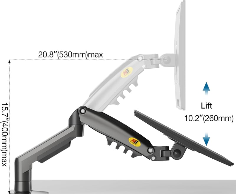 NB North Bayou F160 Dupla Monitortartó Kar 17-27" Képernyőkhöz - Gázrugós, 360° Forgatható, 2-9 kg Teherbírású VESA Kompatibilis Asztali Áll