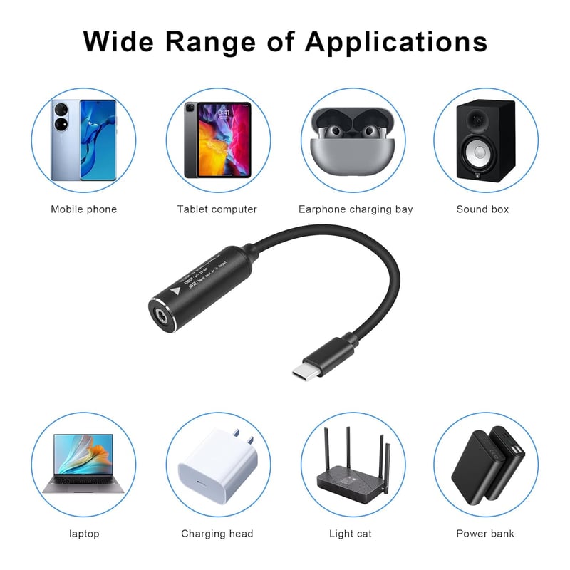 GINTOOYUN PD65W DC 3.5x1.35mm - USB-C Töltőkábel Laptopokhoz, Telefonokhoz és Tabletekhez, 18cm, 65W Teljesítménnyel