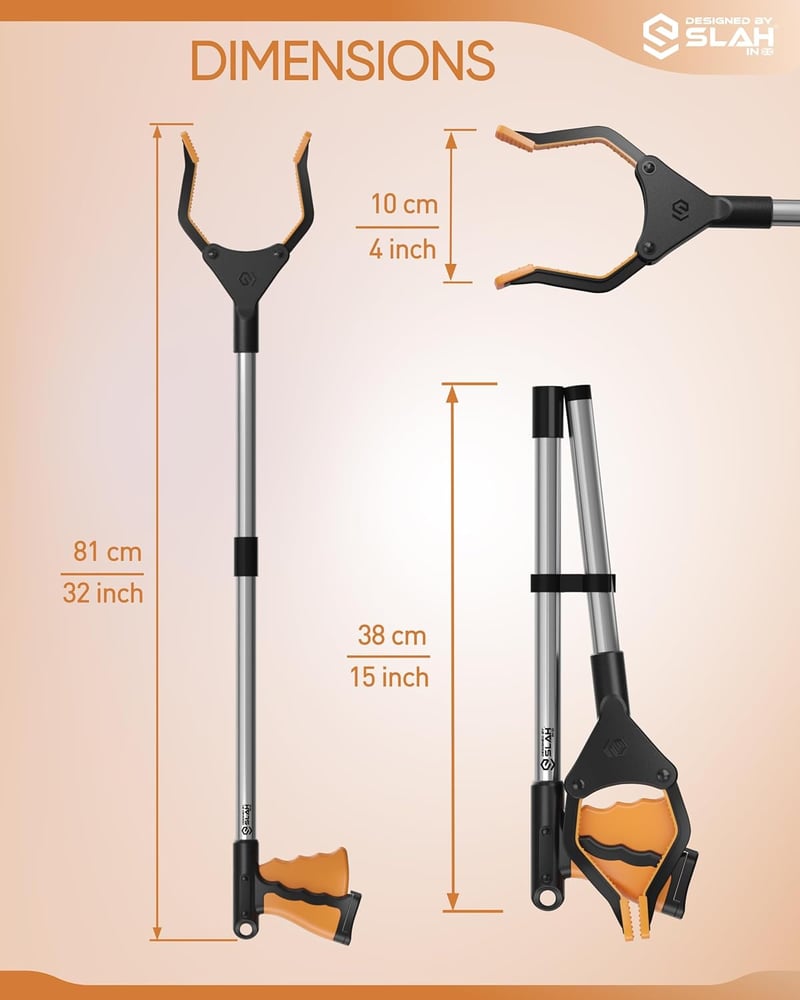 SLAH 81 cm-es Narancssárga Forgó Szemétszedő Csipesz Időseknek és Mozgáskorlátozottaknak