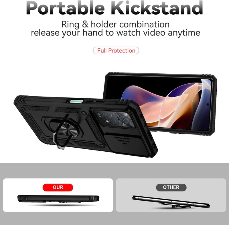 Xiaomi Redmi Note 11 Pro kameravédős tok, 360°-os gyűrűvel, mágnessel - Fekete