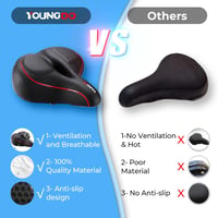 YOUNGDO Extra Széles Kerékpár Nyereg - Légáteresztő, Ütéselnyelő Univerzális Bicikli Ülés MTB, E-Bike és Városi Kerékpárokhoz, Vízálló Védőv 7