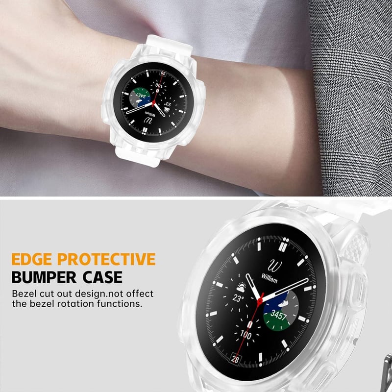 Samsung Galaxy Watch 4 Classic 42mm-es Fehér Szilikon Szíj és Védőtok Szett