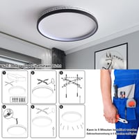 SEATAIN LED Mennyezeti Lámpa 50W - Fekete, Kerek, 50cm, Távirányítós, Fényerőszabályozható, 3000K-6000K, 5000lm, Memória Funkcióval, Éjszaka 9
