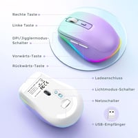 Seenda LED Vezeték Nélküli Egér, Újratölthető Jiggler Funkcióval, Csendes 2.4G USB Egér Laptophoz, 2000 DPI, Világító, Világoszöld-Lila 6