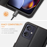 Husă tip carte din piele premium neagră cu suport pentru carduri pentru Motorola Moto G54/G64 5G 7