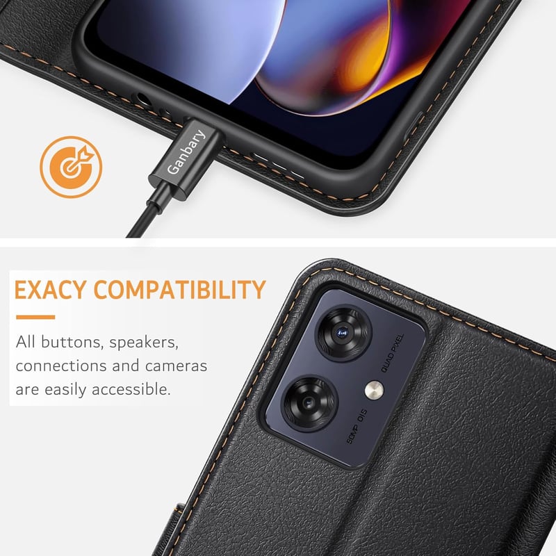 Husă tip carte din piele premium neagră cu suport pentru carduri pentru Motorola Moto G54/G64 5G