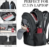 BIKROD Férfi Hátizsák 17,3" Laptoptartóval - Vízálló Iskolatáska Tiniknek USB Töltőporttal, Nagy Kapacitású Utazó Hátizsák Lopásgátló Zsebbe 2