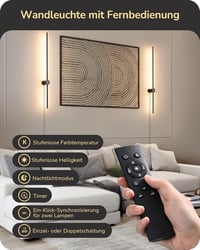 EDISHINE 2 db Beltéri LED Fali Lámpa - 15W, 1000LM, Távirányítóval és Érintőkapcsolóval, 3 Színhőmérséklet, Fokozatmentes Fényerő, 350° Forg 3