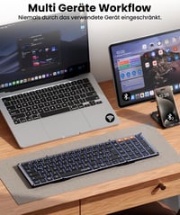ProtoArc XK01 Plus Bluetooth QWERTZ Összecsukható Billentyűzet Numerikus Résszel - 3 Csatornás Kapcsolat iPad iOS Android Windows Eszközökhö 12