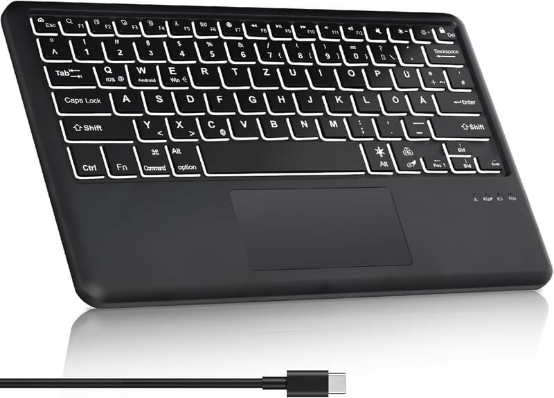 SENGBIRCH Bluetooth Billentyűzet Érintőpaddal - QWERTZ Német Kiosztás, 7 Színű Háttérvilágítás, Vezeték Nélküli, Windows/Android/iOS Kompati