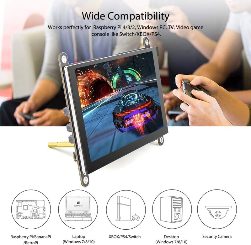 Raspberry Pi 5 hüvelykes érintőképernyős monitor - ELECROW 800x480 kijelző