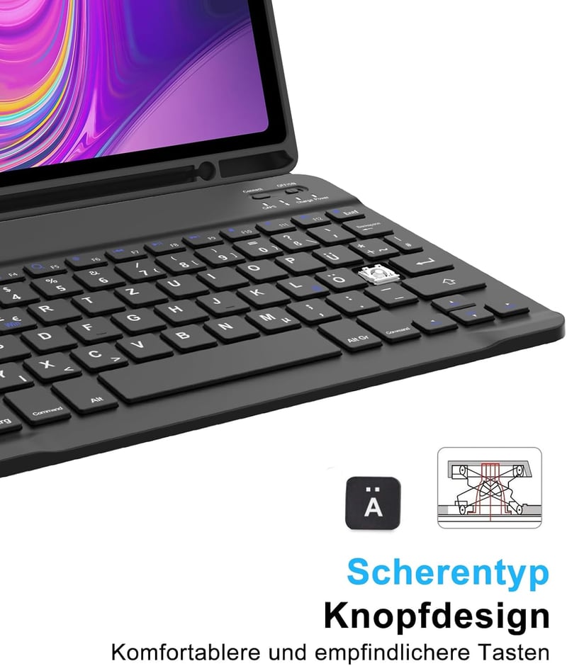 SENGBIRCH Bluetooth Billentyűzetes Tok Samsung Galaxy Tab A9 Plus 11" (2023) Tablethez - Levehető QWERTZ Vezeték Nélküli Billentyűzet, Feket