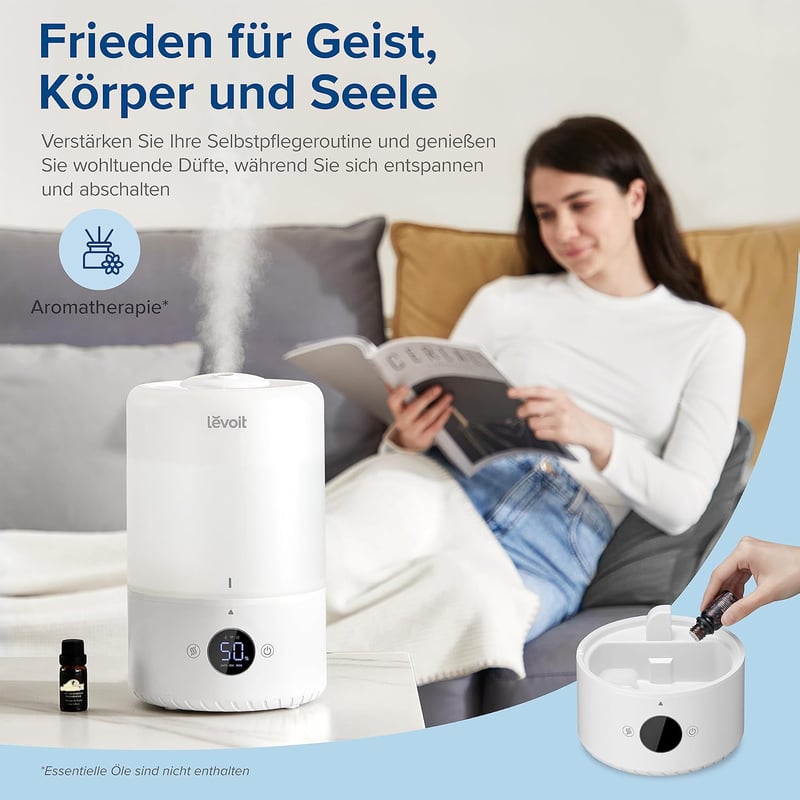 Levoit 3L Ultrahangos Párásító - Felültölthető, 360° Forgó Fúvóka, 19dB Halk Működés, 25 Órás Üzemidő, Okos Vezérlés, Aroma Diffúzor Hálószo