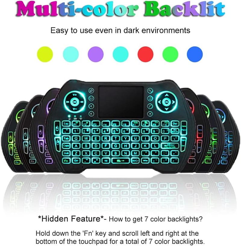 Mini Bluetooth billentyűzet érintőpaddal, 7 színű háttérvilágítással, újratölthető akkumulátorral