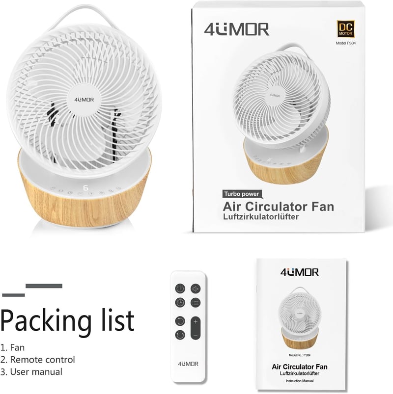 4UMOR Csendes Asztali Ventilátor 20dB 12 Fokozat 8H Timer 30m² Fehér