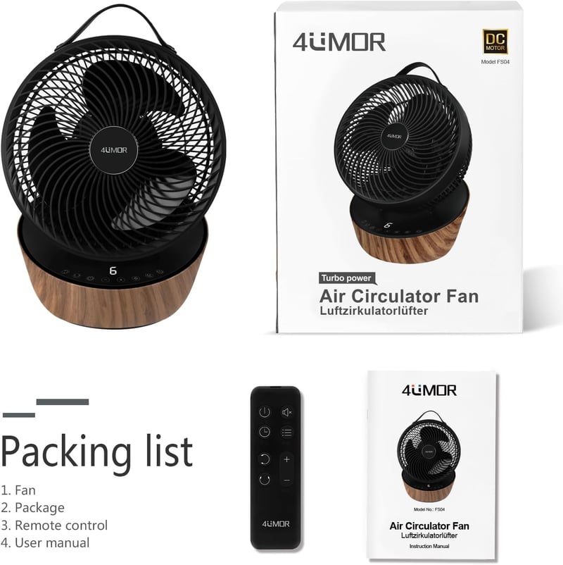 4UMOR Csendes Asztali Ventilátor 20dB 12 Fokozat 8H Timer 30m² Hálószoba Iroda