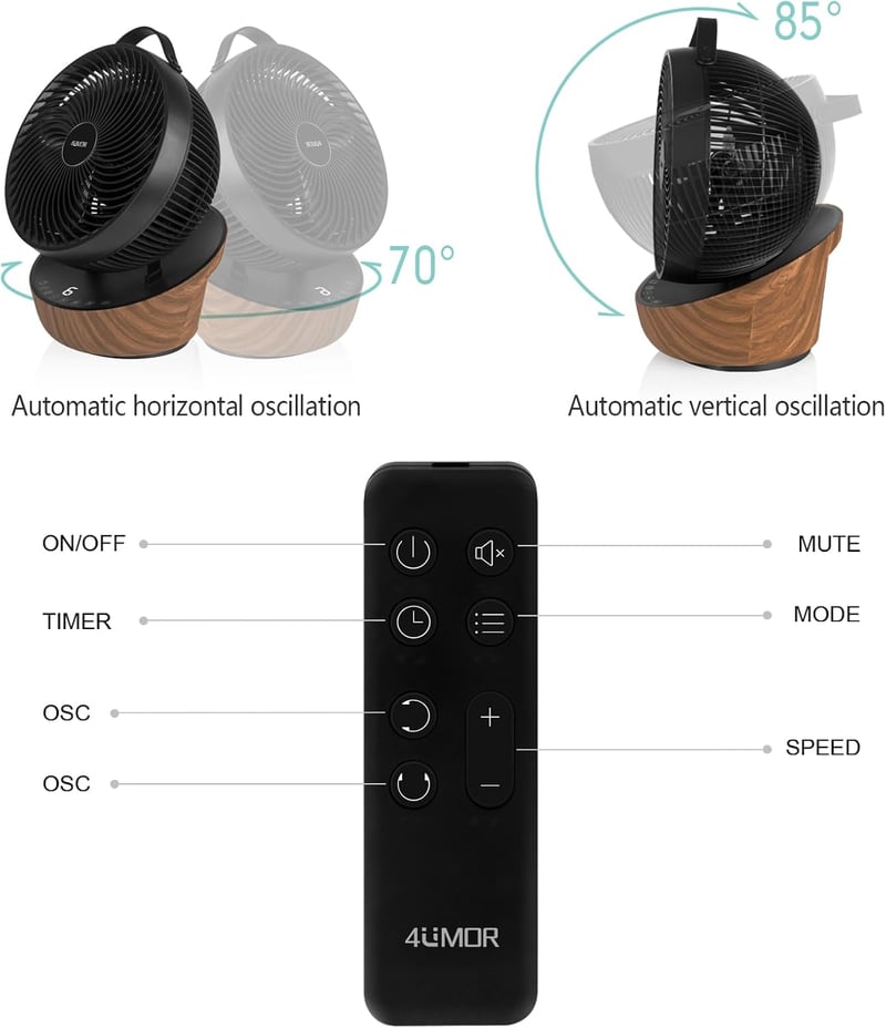 4UMOR Csendes Asztali Ventilátor 20dB 12 Fokozat 8H Timer 30m² Hálószoba Iroda