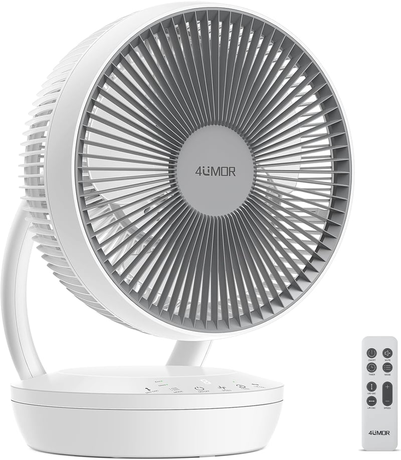 4UMOR Csendes Asztali Ventilátor 20dB, 8 Sebességgel, Időzítővel és Légkeringető Funkcióval - White, Modern and compact